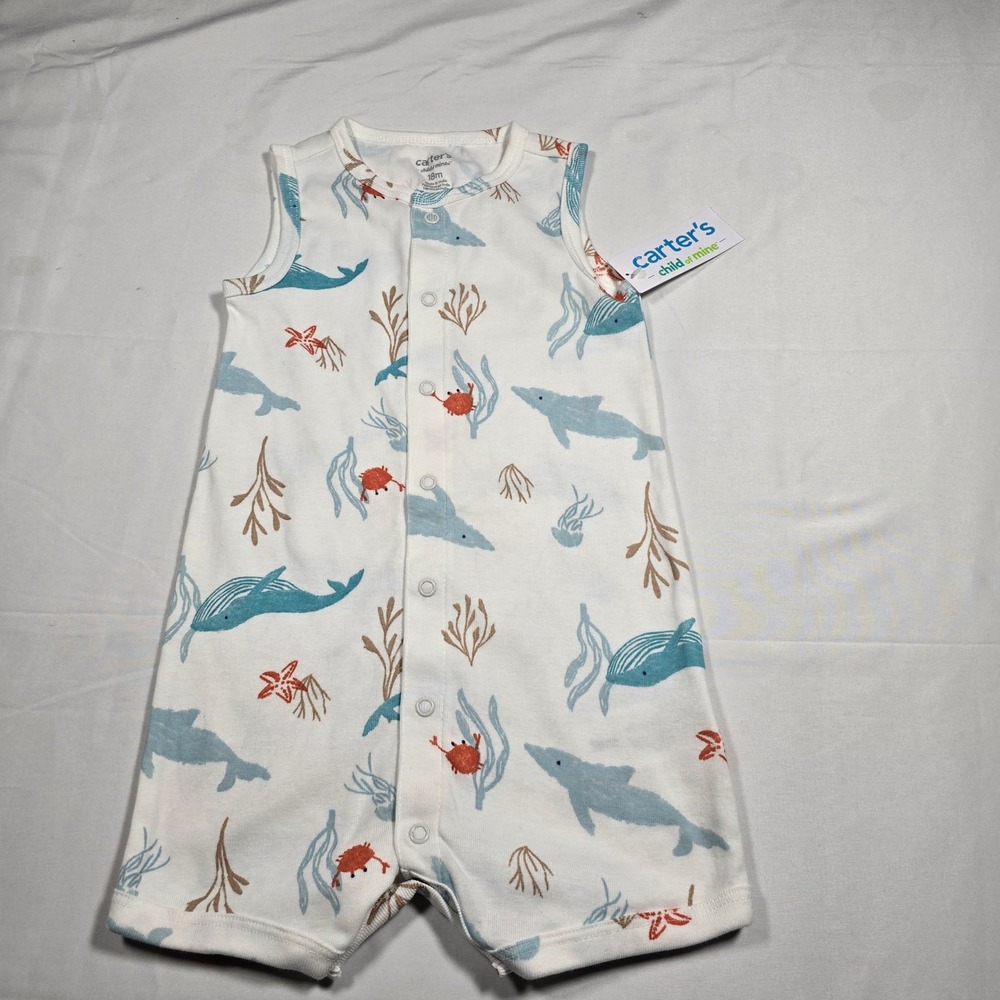 Carters Baby Boys 18M Romper Nautical Whale Sea Life White NWT